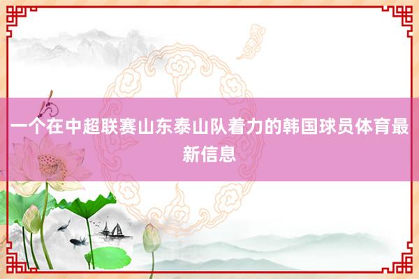 一个在中超联赛山东泰山队着力的韩国球员体育最新信息